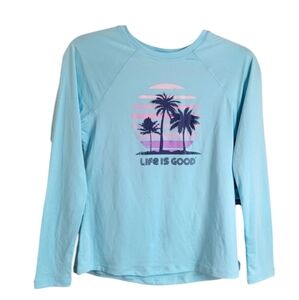 Life Is Good Light Blue Long Sleeve Beach Scene Sunshirt UPF 50+